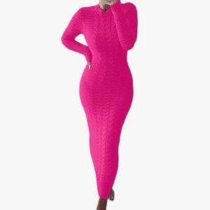 Hot Pink Cable Knit Sweater Dress